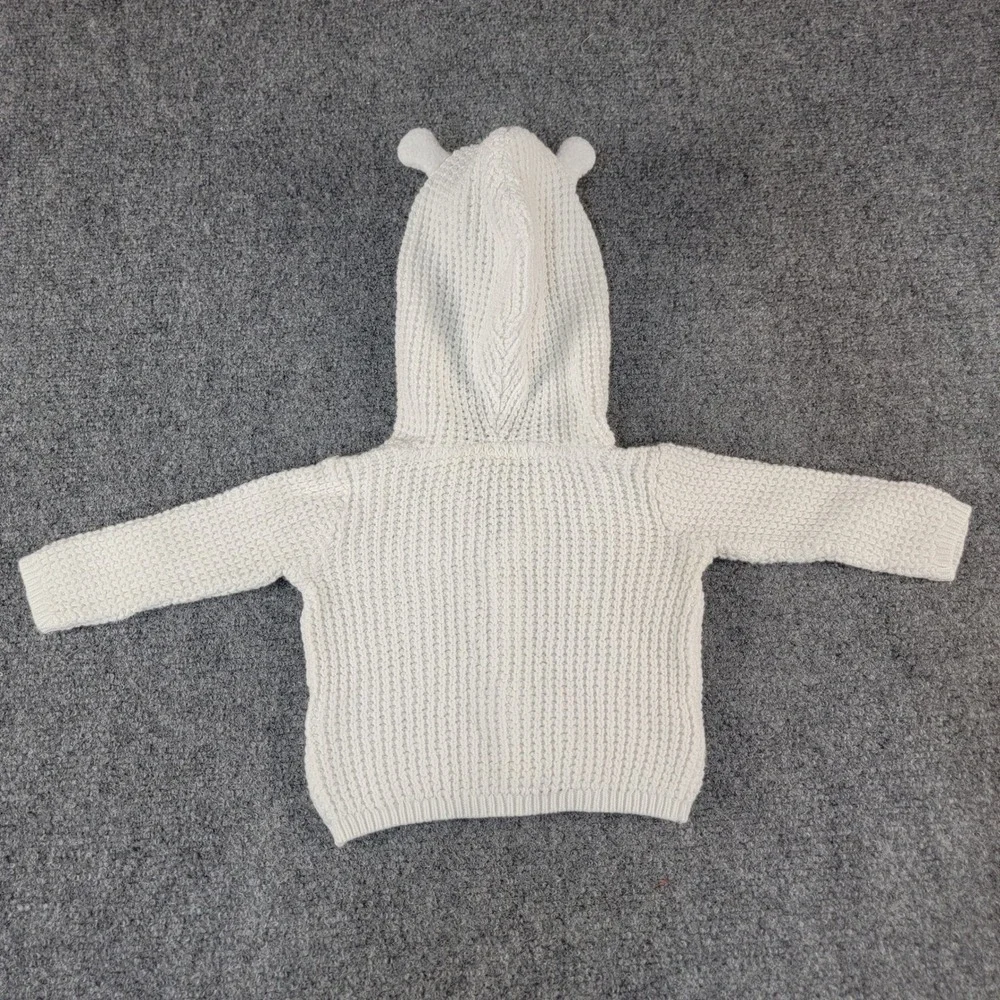 Carters Baby White Chunky Knit Hooded‎ Cardigan Sweater w/ Bear Ears 3M